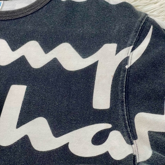 Size L Vintage Champion T-Shirt Vintage 90s All Over Print‎ Black Distressed Y2K - Picture 5 of 15